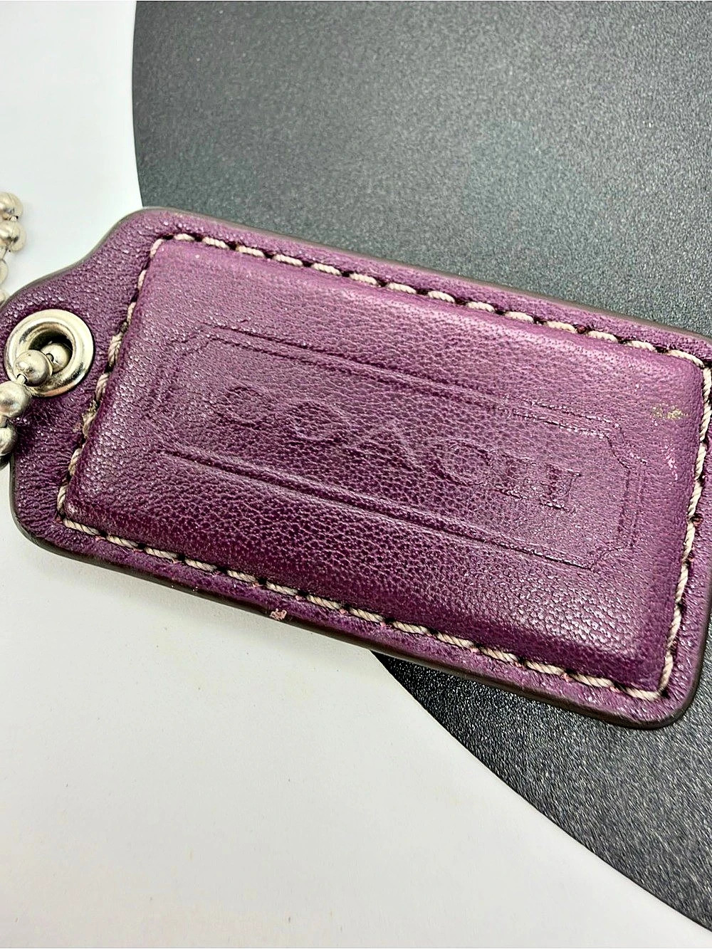 Coach Authentic Plum Purple Leather Replacement Hangtag Bag Charm Ball Chain